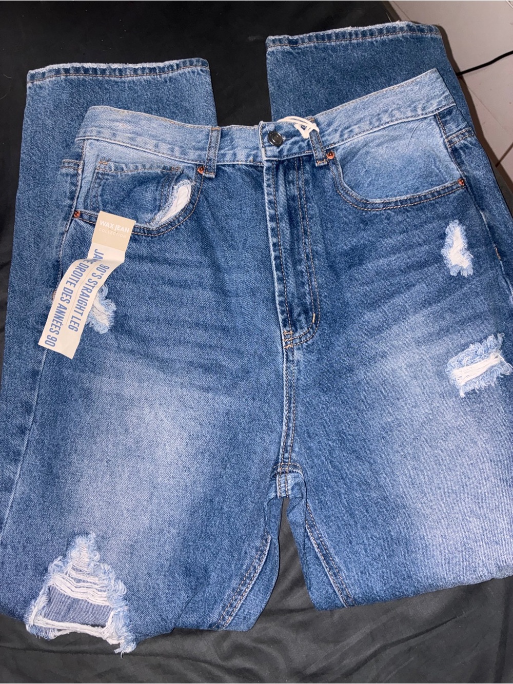 Women's Distressed Blue Jeans - Classic Straight Fit